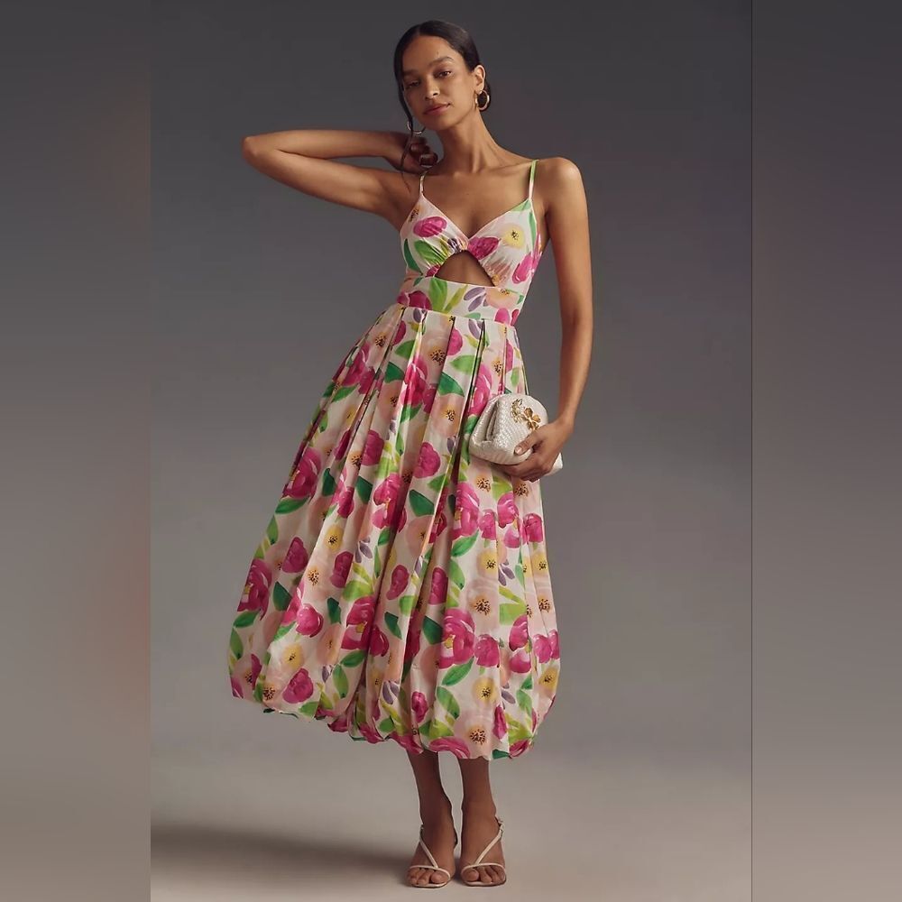 Anthropologie Hutch Sleeveless V-Neck Cutout Midi Dress Size XS Petite NWT